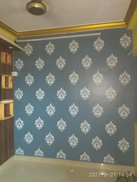 Damask stencil pattern accent wall