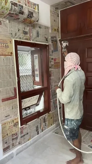 Spray painting wooden door and window