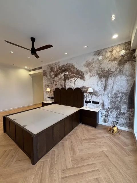 Master bedroom with wallpaper mural