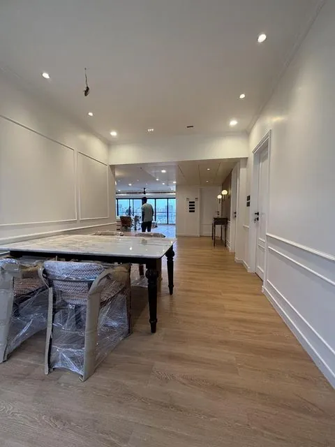 Dining hall with wall panelling finish