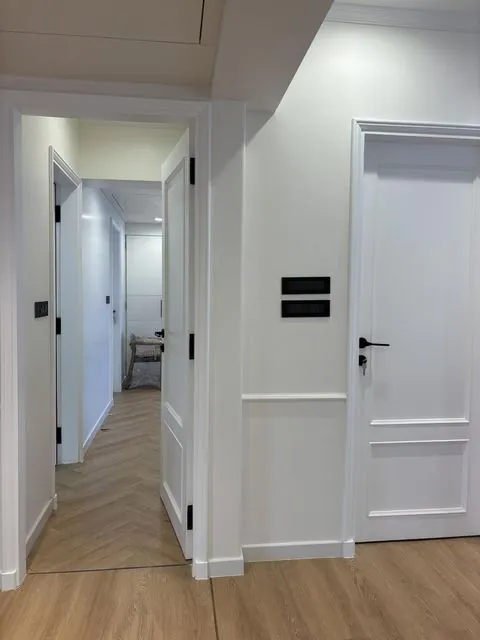 Hallway with white painted doors